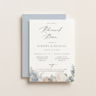 Dusty Blue Garden Floral Rehearsal Dinner Announcement