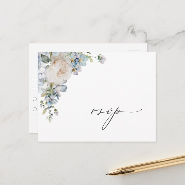 Dusty Blue Garden Floral RSVP Postcard (Front/Back In Situ)
