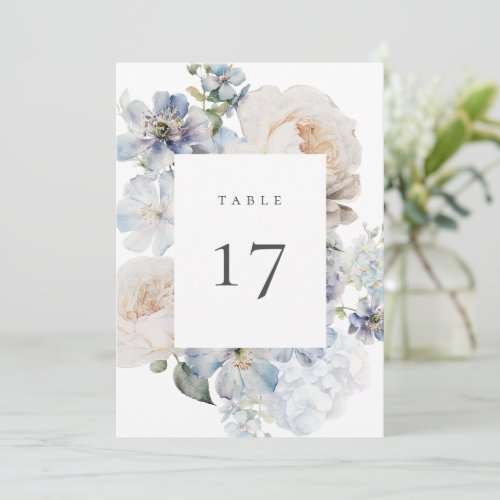 Dusty Blue Garden Floral Table Number Card