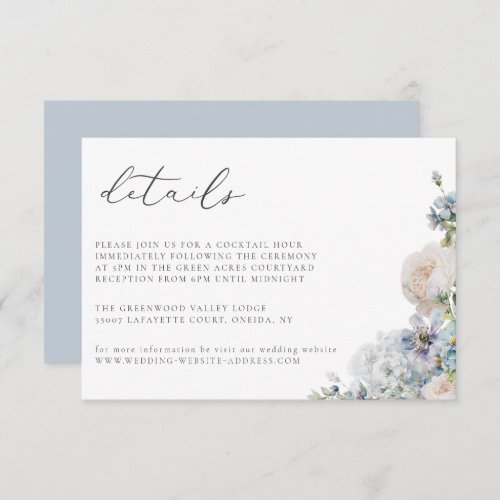 Dusty Blue Garden Floral Wedding Details Card
