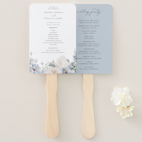 Dusty Blue Garden Floral Wedding Hand Fan