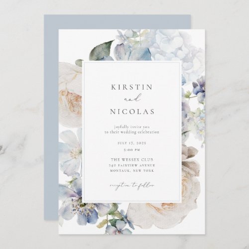 Dusty Blue Garden Floral Wedding Invitation