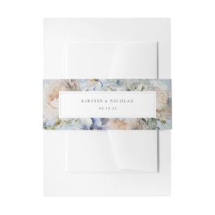 Dusty Blue Garden Floral Wedding Invitation Belly Band
