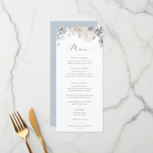 Dusty Blue Garden Floral Wedding Menu