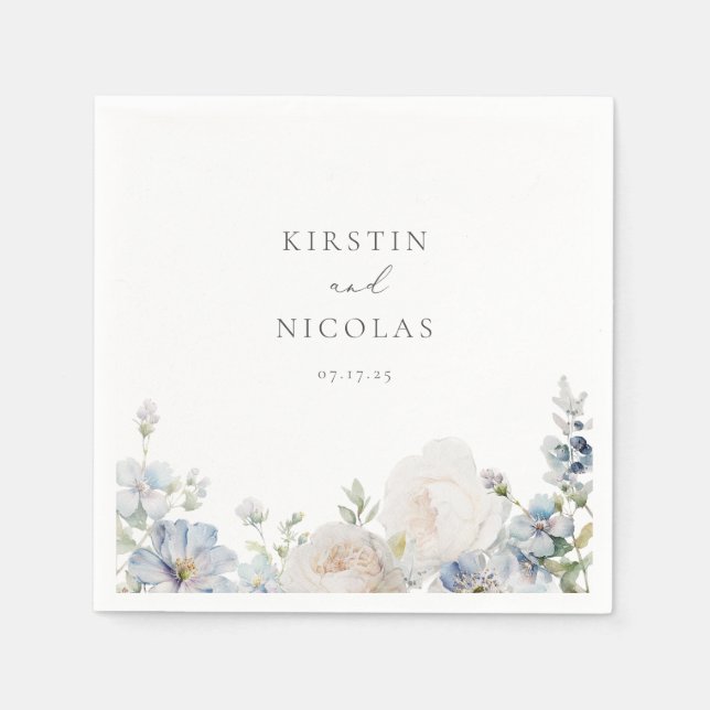 Dusty Blue Garden Floral Wedding Napkins (Front)