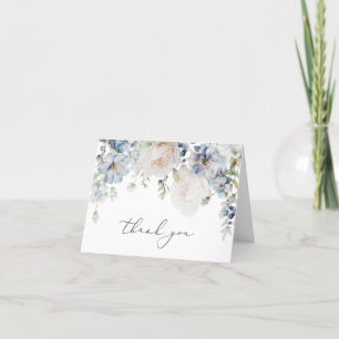 Dusty Blue Garden Floral Wedding Photo Letterpress Thank You Card