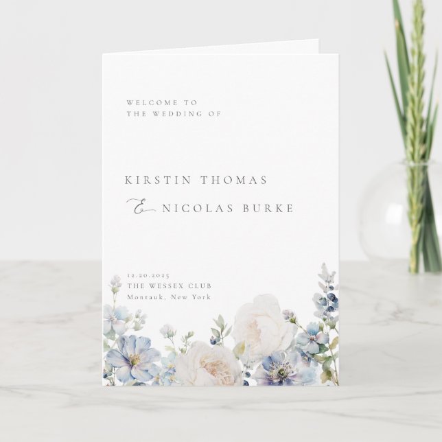 Dusty Blue Garden Floral Wedding Program (Front)