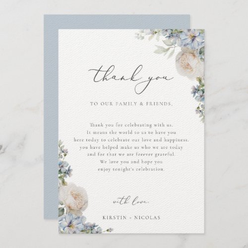 Dusty Blue Garden Floral Wedding Reception Table Thank You Card