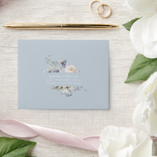 Dusty Blue Garden Floral Wedding RSVP Envelope
