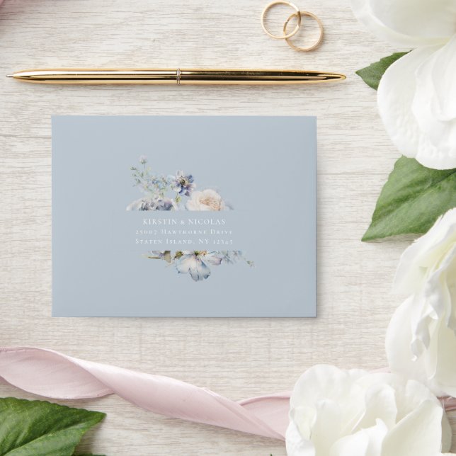 Dusty Blue Garden Floral Wedding RSVP  Envelope (Wedding)