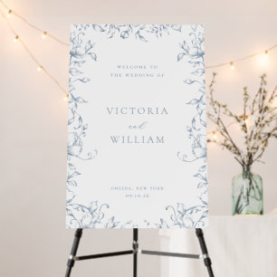 Dusty Blue Garden Floral Wedding Welcome Foam Board
