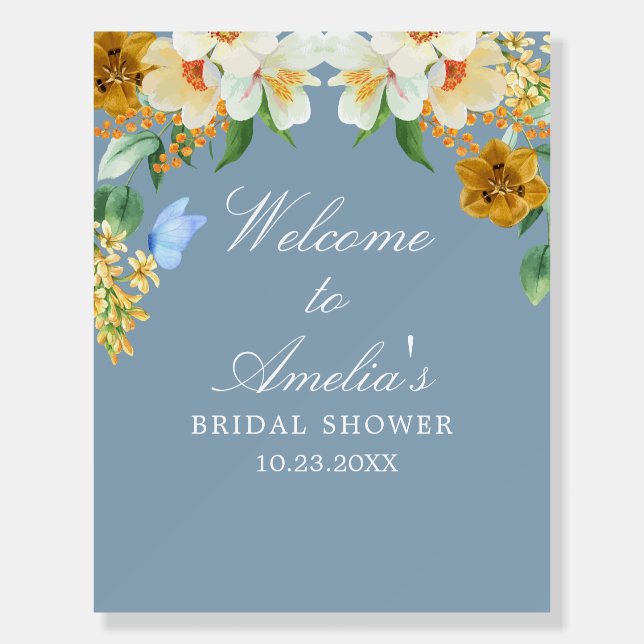 Dusty blue Garden flowers Bridal shower Welcome  Foam Board (Front)