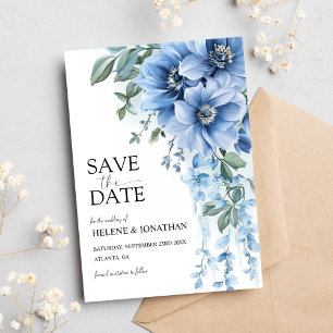 Dusty Blue Garden Flowers Elegant Wedding Save The Date