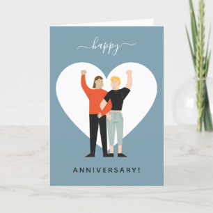 Dusty Blue Gay Couple Husband Wedding Anniversary Holiday Card