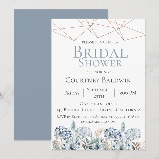 Dusty Blue Geometric Bridal Shower Invitation (Front/Back)