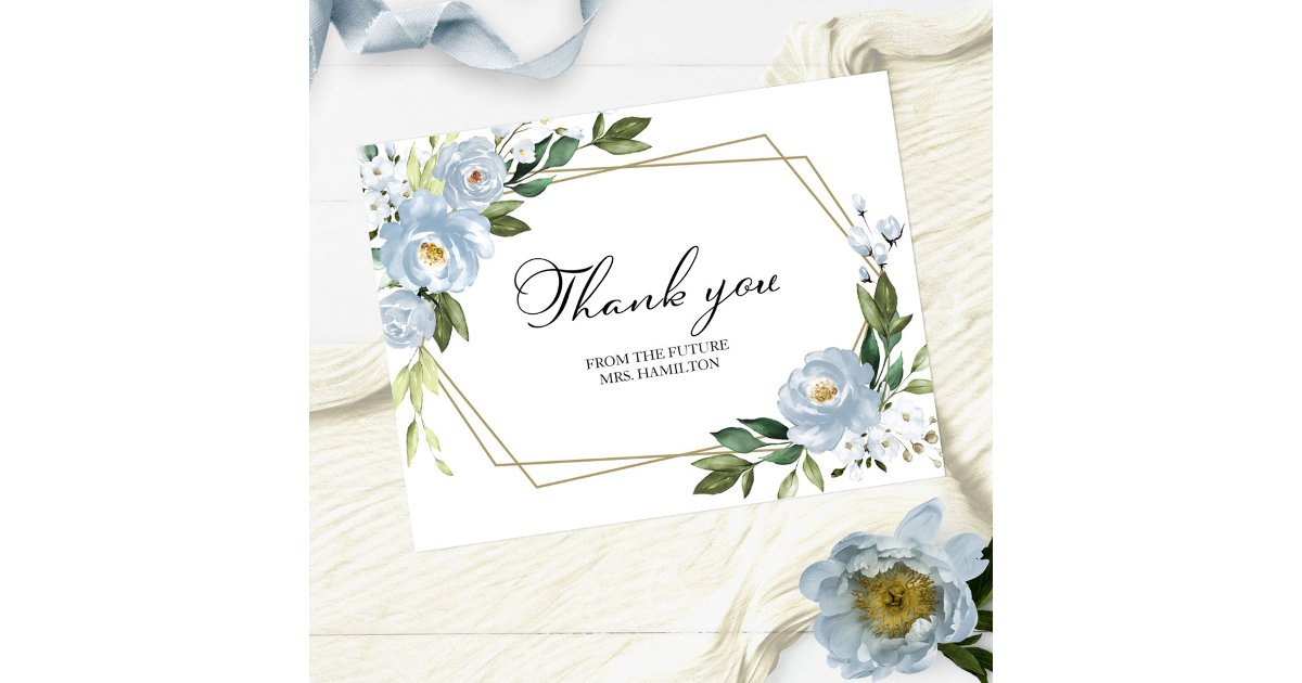 Dusty Blue Geometric Bridal Shower Thank You Postcard | Zazzle