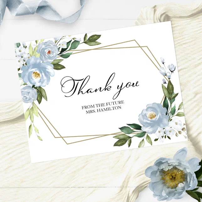 Dusty Blue Geometric Bridal Shower Thank You Postcard | Zazzle