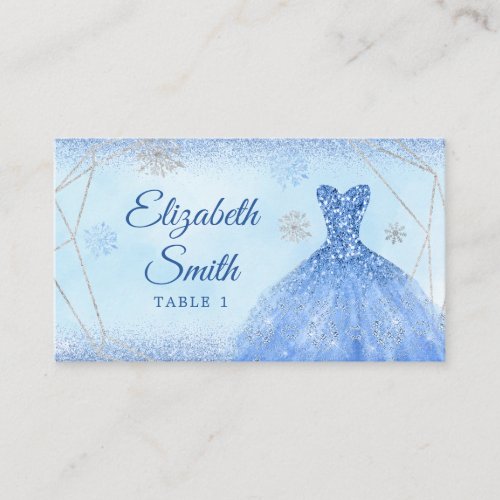 Dusty Blue Geometric Christmas Mis XV Aos Place Card