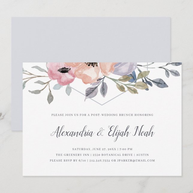 Dusty Blue Geometric Floral | Post Wedding Brunch Invitation (Front/Back)