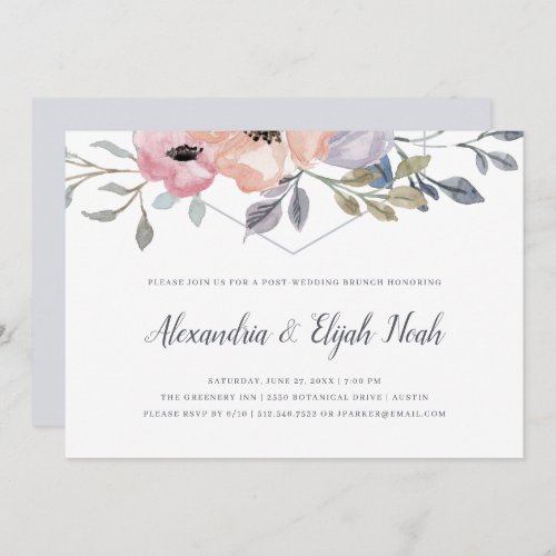 Dusty Blue Geometric Floral  Post Wedding Brunch Invitation