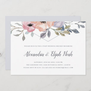Dusty Blue Geometric Floral Post Wedding Brunch Invitation