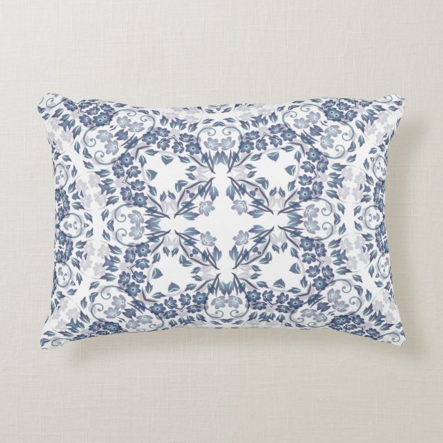 Dusty Blue Geometric Mandala Pattern Accent Pillow (Front)