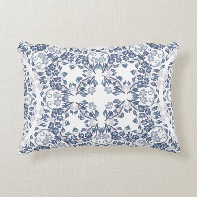 Dusty Blue Geometric Mandala Pattern Accent Pillow (Front)
