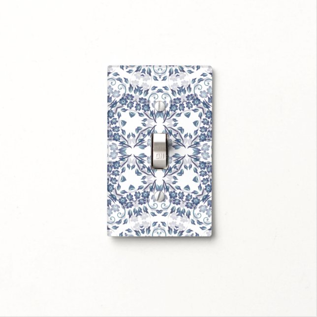 Dusty Blue Geometric Mandala Pattern Light Switch Cover (In Situ)
