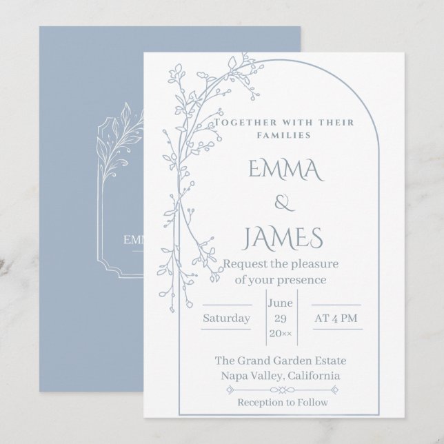 Dusty Blue Geometric Wedding Invitation Template (Front/Back)