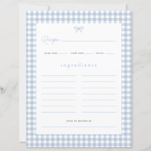 Dusty Blue Gingham Baby Shower Recipe Card
