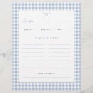 Dusty Blue Gingham Baby Shower Recipe Card Flyer