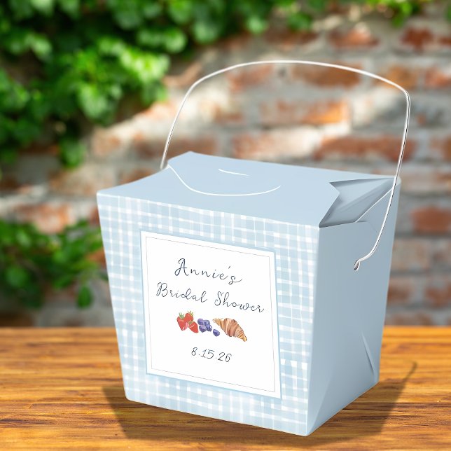Dusty Blue Gingham Brunch Bridal Shower Fun Picnic Favor Boxes (Creator Uploaded)
