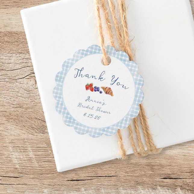 Dusty Blue Gingham Brunch Bridal Shower Thank You Favor Tags (Creator Uploaded)