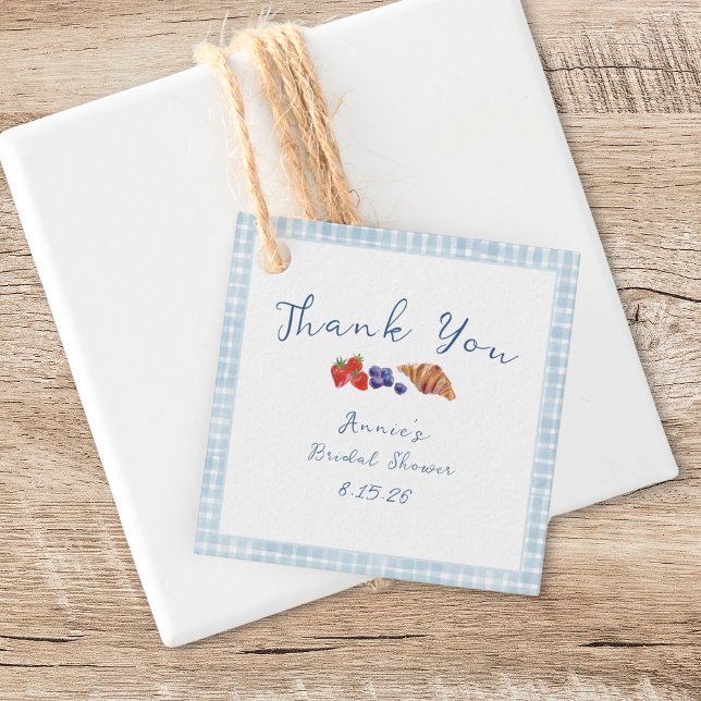 Dusty Blue Gingham Brunch Bridal Shower Thank You Favor Tags (Creator Uploaded)