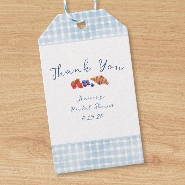 Dusty Blue Gingham Brunch Bridal Shower Thank You Gift Tags (Creator Uploaded)
