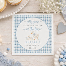 Dusty Blue Gingham Silly Goose Boy Baby Shower