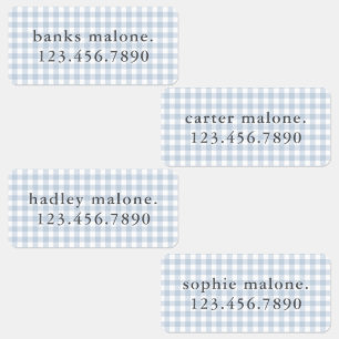 Dusty Blue Gingham Waterproof Name Labels