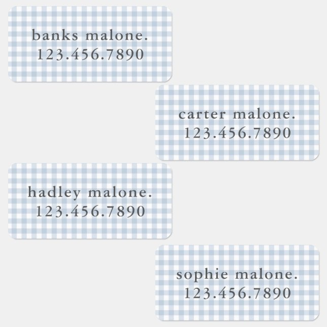 Dusty Blue Gingham Waterproof Name Labels (Group)