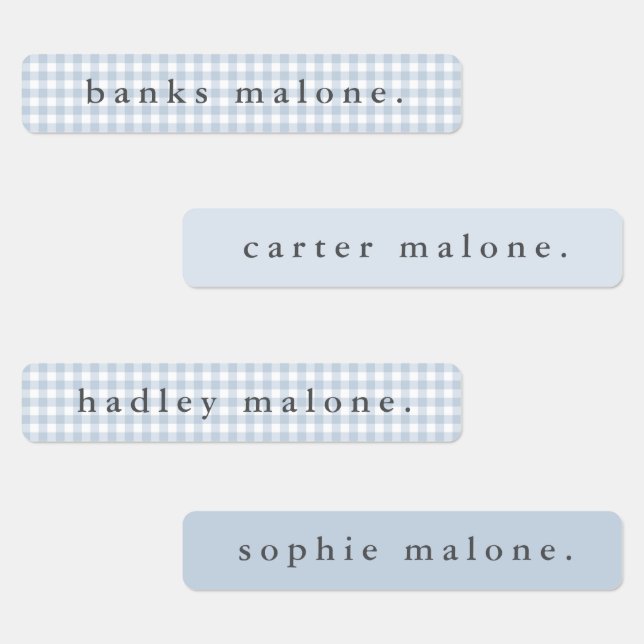 Dusty Blue Gingham Waterproof Name Labels (Group)