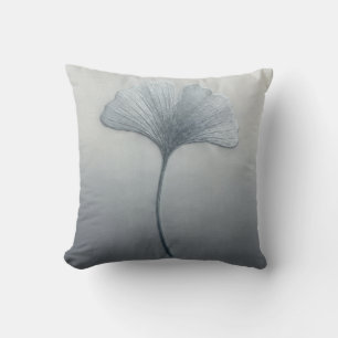 Dusty Blue Ginkgo Biloba Leaf Minimalist Modern Throw Pillow