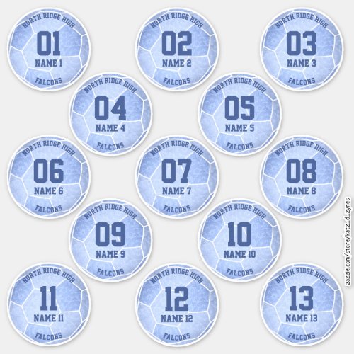dusty blue girly soccer birthday party favors sticker