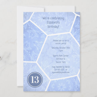 dusty blue girly soccer birthday team party invitation