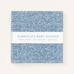 Dusty Blue Glitter Baby Shower Gifts + Guestbook Notebook