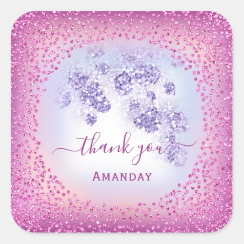 Dusty Blue Glitter Berry Thank Sweet 16th Name Square Sticker