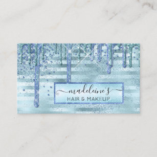 Dusty Blue Glitter Drips Hair Makeup Professional Business Card