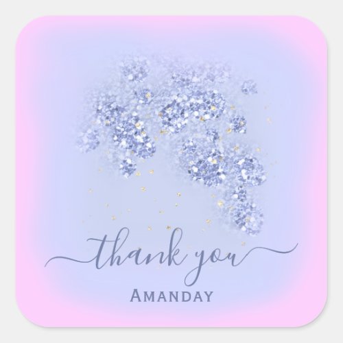 Dusty Blue  Glitter Floral Confetti Favor Pink Square Sticker