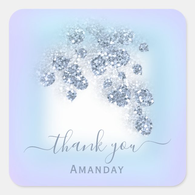 Dusty Blue Glitter Floral Purpl  Bridal Sweet 16th Square Sticker (Front)