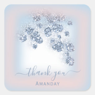 Dusty Blue Glitter Floral Rose Bbriddal Sweet 16th Square Sticker