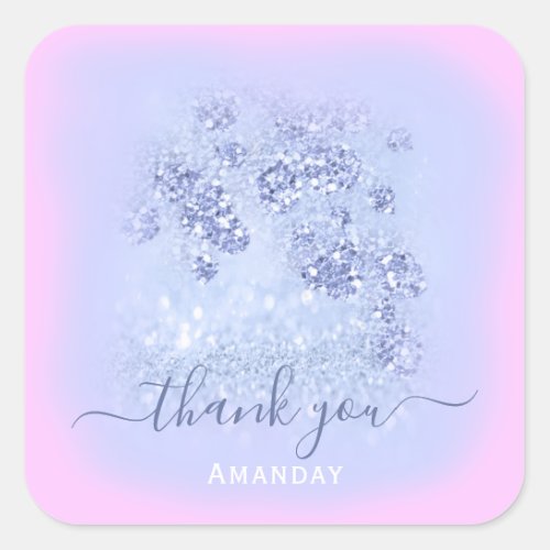 Dusty Blue  Glitter Floral Sweet 16th pink Ombre Square Sticker