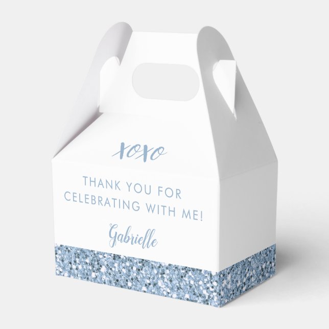 Dusty Blue Glitter Modern Birthday Baby Shower Favor Boxes (Front Side)
